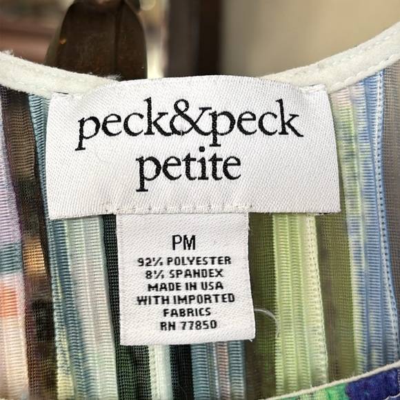 Vintage Peck & Peck Petite Colorful Crinkle Pleated Top 3/4 Sleeve Blouse Office - Picture 4 of 11